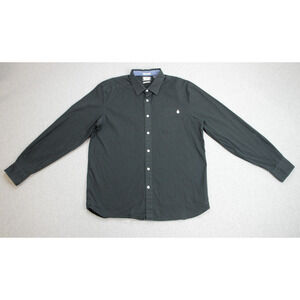 Volcom Shirt Mens Large Black Classic Fit Cotton Blend Stretch Button Up Logo